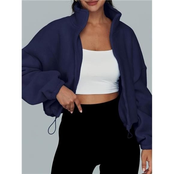 Womens Ultra Soft Hoodies Oversized Long Sleeve Sweatshirts - Dark Blue Jacket - Picture 5 of 6